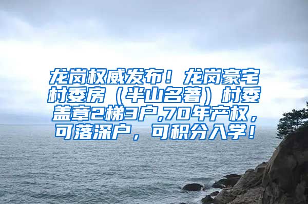 龙岗权威发布！龙岗豪宅村委房（半山名著）村委盖章2梯3户,70年产权，可落深户，可积分入学！