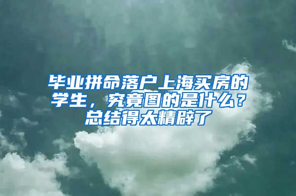 毕业拼命落户上海买房的学生，究竟图的是什么？总结得太精辟了