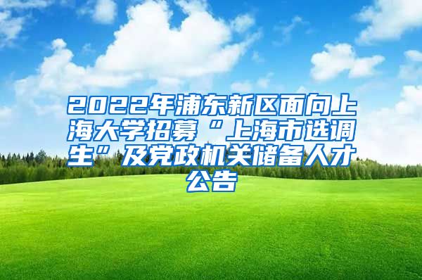 2022年浦东新区面向上海大学招募“上海市选调生”及党政机关储备人才公告