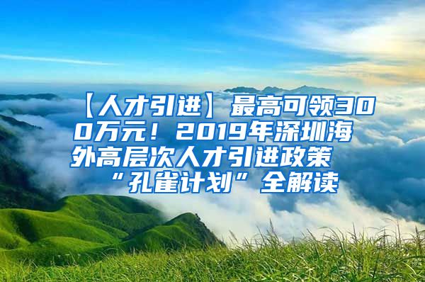 【人才引进】最高可领300万元！2019年深圳海外高层次人才引进政策“孔雀计划”全解读