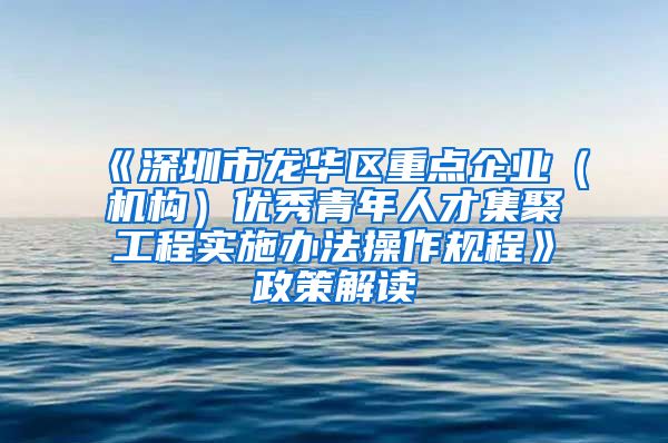 《深圳市龙华区重点企业（机构）优秀青年人才集聚工程实施办法操作规程》政策解读