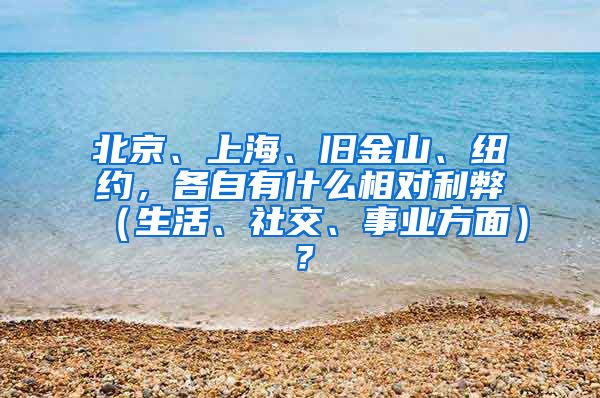 北京、上海、旧金山、纽约，各自有什么相对利弊（生活、社交、事业方面）？