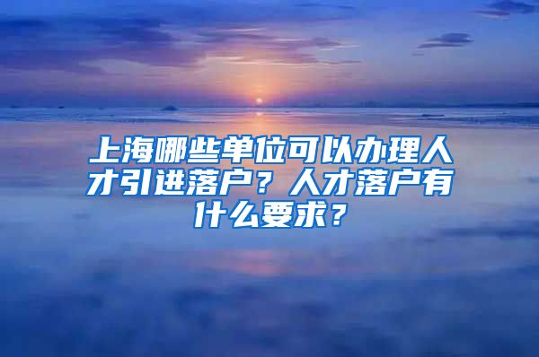 上海哪些单位可以办理人才引进落户？人才落户有什么要求？