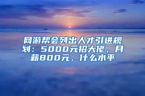 网游帮会列出人才引进规划：5000元招大佬，月薪800元，什么水平