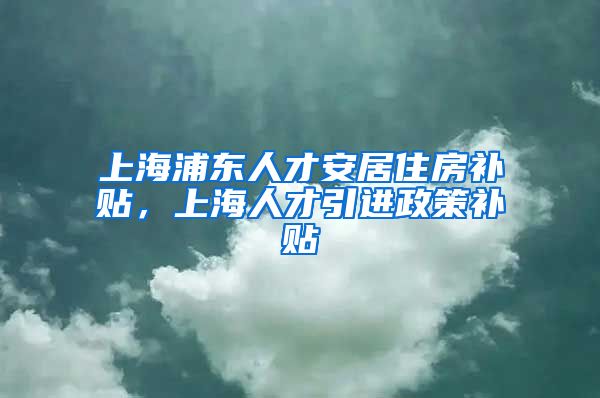 上海浦东人才安居住房补贴，上海人才引进政策补贴