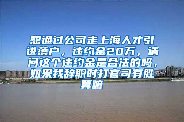 想通过公司走上海人才引进落户，违约金20万，请问这个违约金是合法的吗，如果我辞职时打官司有胜算嘛