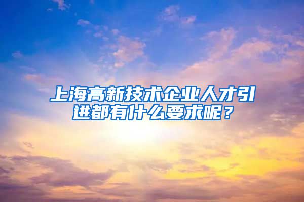 上海高新技术企业人才引进都有什么要求呢？