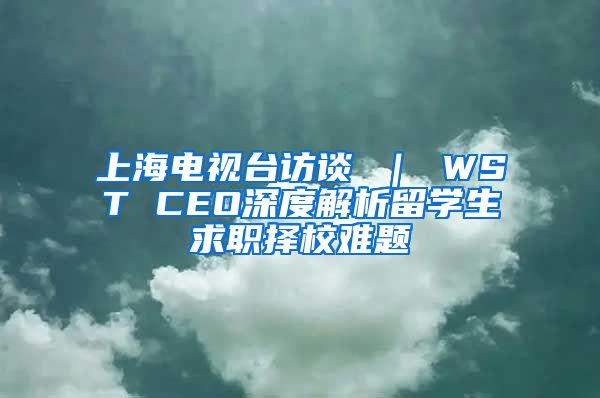 上海电视台访谈 ｜ WST CEO深度解析留学生求职择校难题