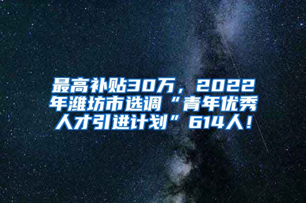 最高补贴30万，2022年潍坊市选调“青年优秀人才引进计划”614人！