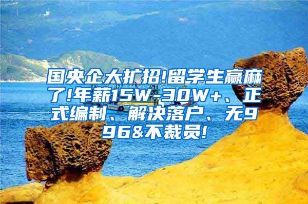 国央企大扩招!留学生赢麻了!年薪15W-30W+、正式编制、解决落户、无996&不裁员!