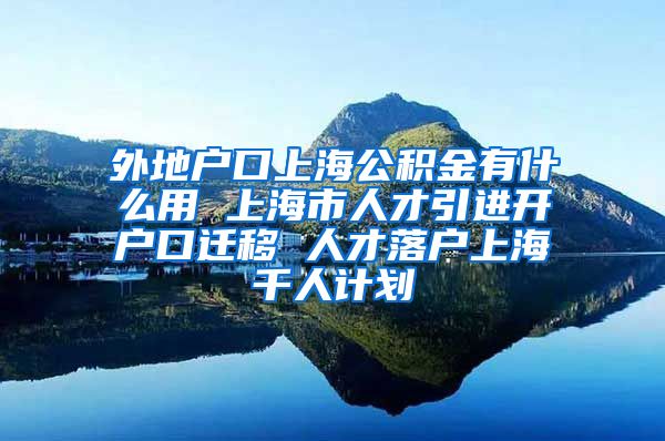 外地户口上海公积金有什么用 上海市人才引进开户口迁移 人才落户上海千人计划