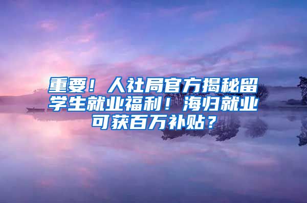 重要！人社局官方揭秘留学生就业福利！海归就业可获百万补贴？