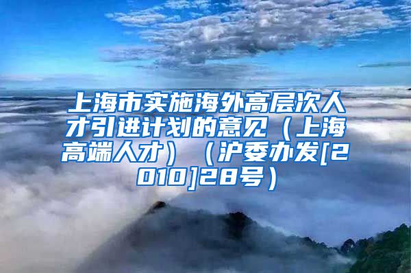 上海市实施海外高层次人才引进计划的意见（上海高端人才）（沪委办发[2010]28号）