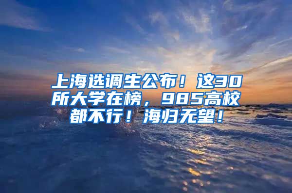 上海选调生公布！这30所大学在榜，985高校都不行！海归无望！