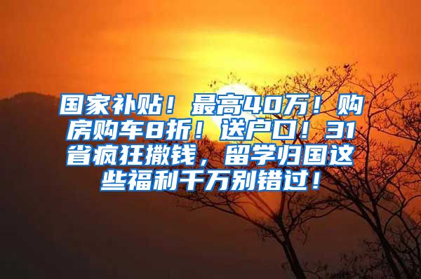 国家补贴！最高40万！购房购车8折！送户口！31省疯狂撒钱，留学归国这些福利千万别错过！