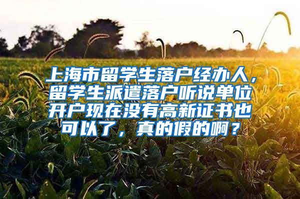 上海市留学生落户经办人，留学生派遣落户听说单位开户现在没有高新证书也可以了，真的假的啊？