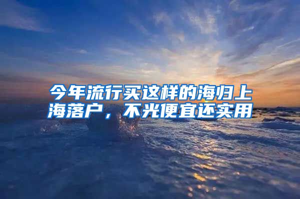 今年流行买这样的海归上海落户，不光便宜还实用