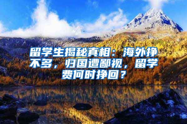 留学生揭秘真相：海外挣不多，归国遭鄙视，留学费何时挣回？