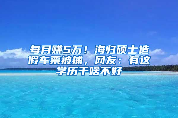 每月赚5万！海归硕士造假车票被捕，网友：有这学历干啥不好