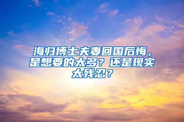 海归博士夫妻回国后悔，是想要的太多？还是现实太残忍？