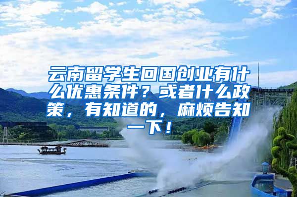 云南留学生回国创业有什么优惠条件？或者什么政策，有知道的，麻烦告知一下！