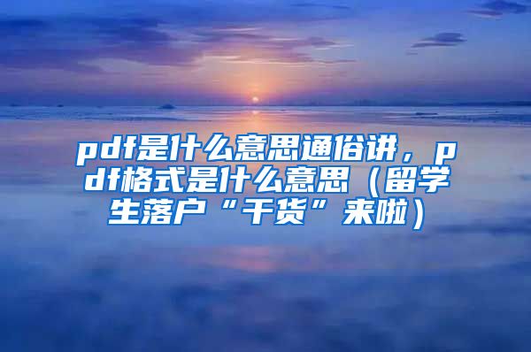 pdf是什么意思通俗讲，pdf格式是什么意思（留学生落户“干货”来啦）