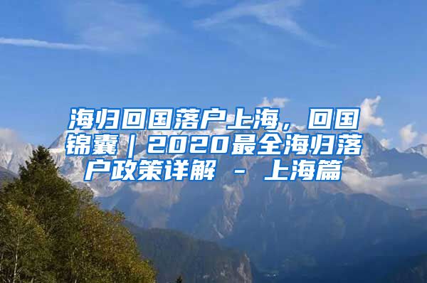 海归回国落户上海，回国锦囊｜2020最全海归落户政策详解 - 上海篇