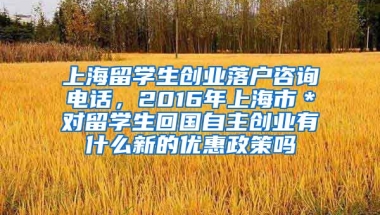 上海留学生创业落户咨询电话，2016年上海市＊对留学生回国自主创业有什么新的优惠政策吗