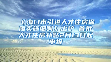 《海口市引进人才住房保障实施细则》出炉 首批人才住房补贴2月13日起申报