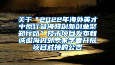 关于“2022年海外英才中原行暨海归创新创业聚郑行动”技术项目发布和诚邀海内外专家学者开展项目对接的公告